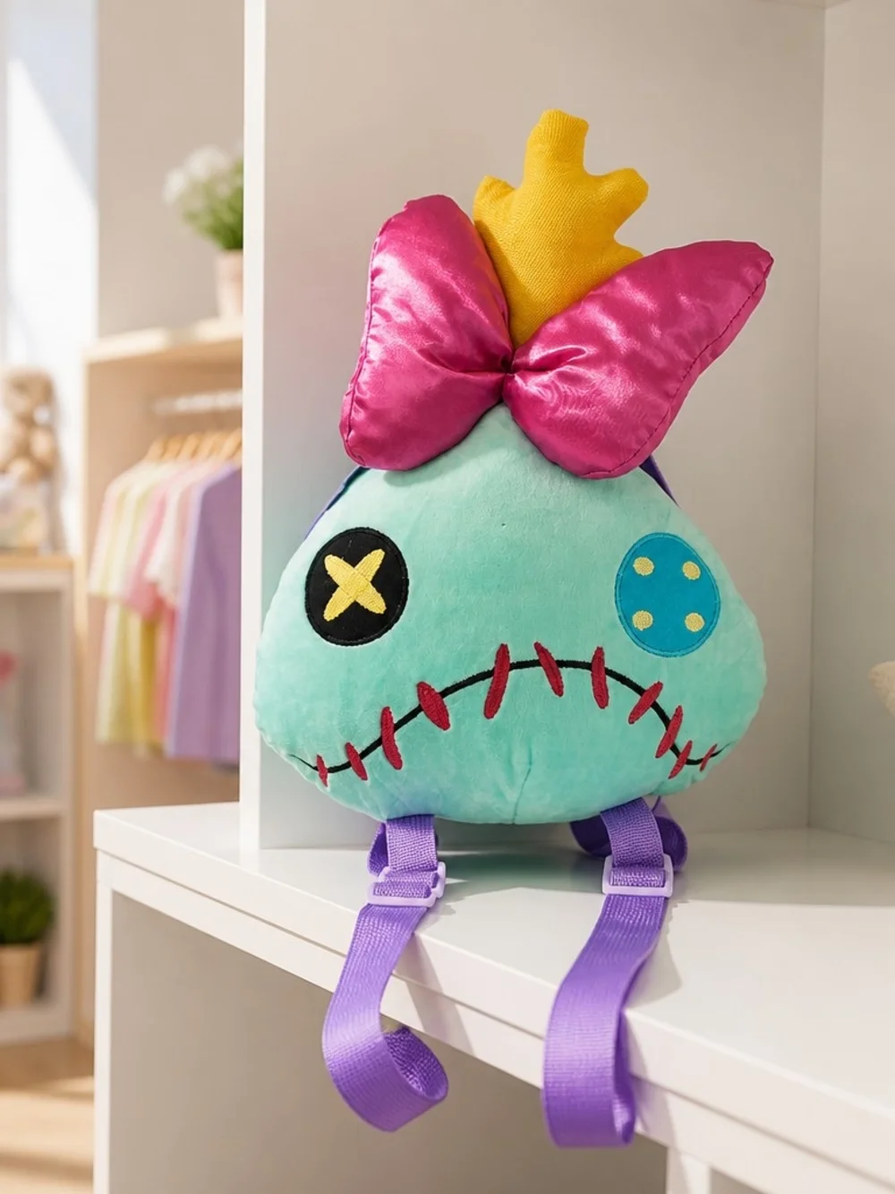 NWT Disney Stitch Plush Backpack Bow Purple Blue Bioworld